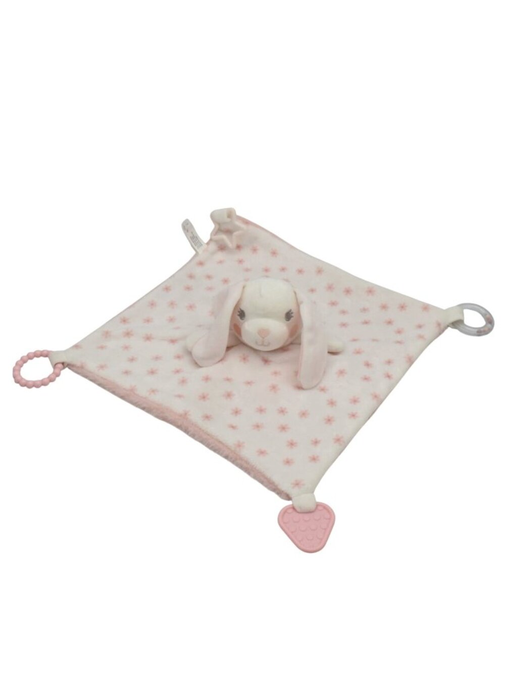DreamGro Pink Floral Bunny Lovey Plush Baby Security Blanket Teether Rattle